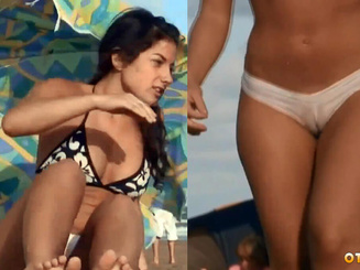 Прозрачные трусики у девченки на пляже